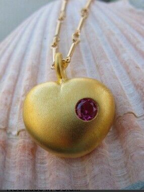 Love Actually Gold Plated Sterling Silver Heart Pendant Necklace with  Ruby.